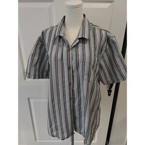 Prana Mens Button Up Short‎ Sleeve Shirt Striped Organic Cotton blend XL